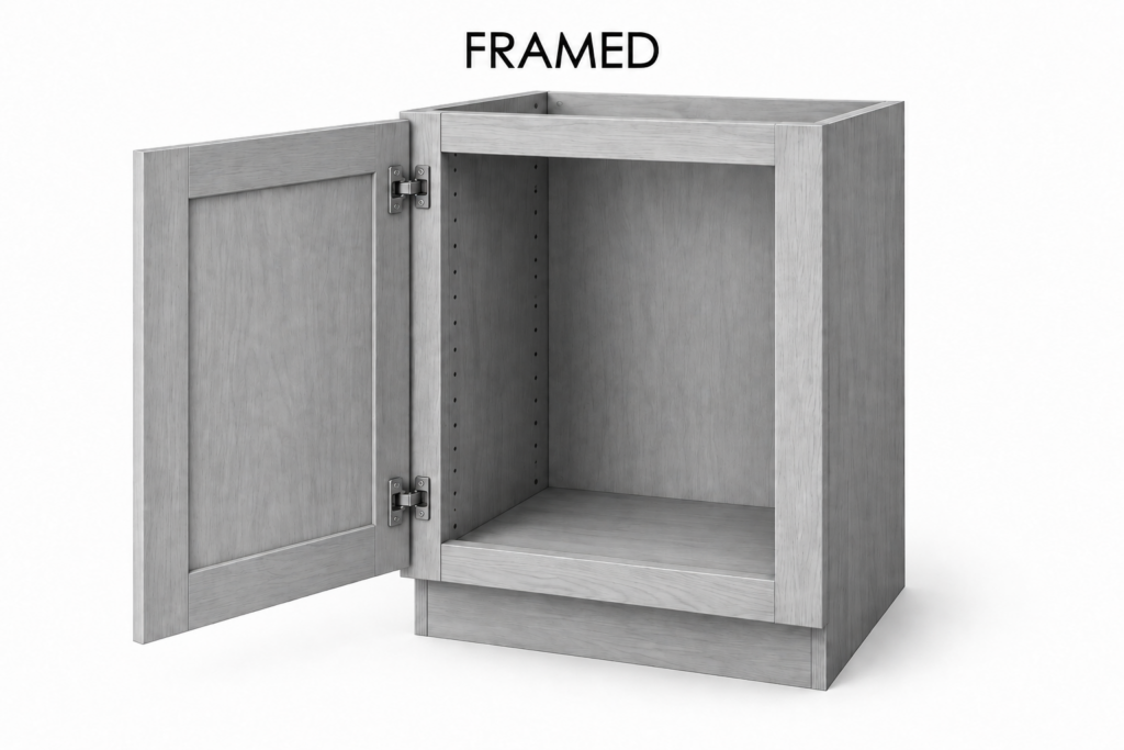 open framed cabinet interior